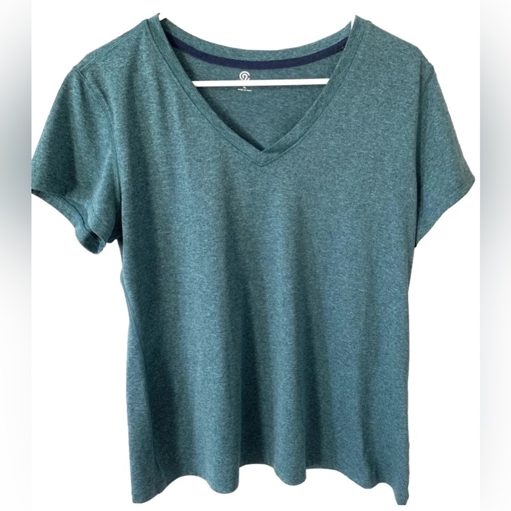 Champion Womens Tee Shirt Size Large Green V Neck Short Sleeve Athletic Top